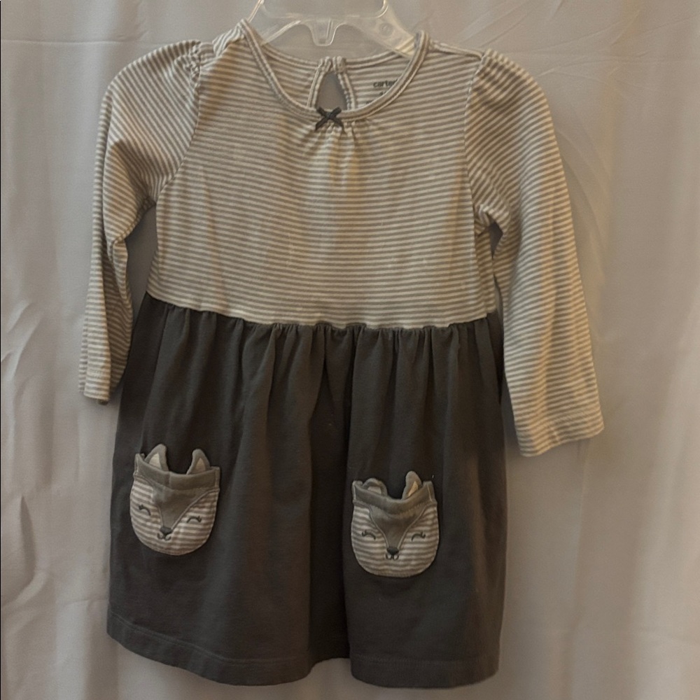 Carter's kitty pockets , Gray and Cream Striped Casual Dress